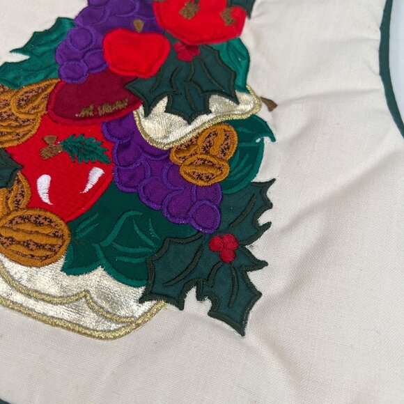 VTG Christmas Stocking Embroidered Merry Christmas Fruit Tree Design Green Trim - Picture 4 of 9